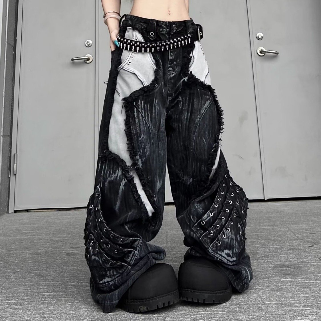 FallWinter American-style Heavy-duty Post-apocalyptic Deconstructed Washed Denim Jeans