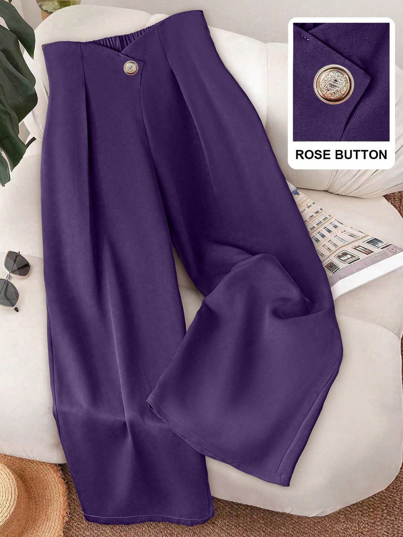 Large-button Commuter All-match Casual Wide-leg Pants For Women - Image 9