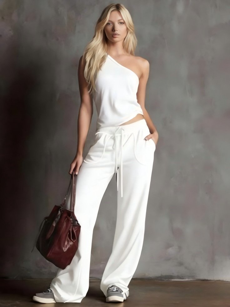Womens Straight-Leg Wide-Leg Pants Off-Shoulder Chic Top Two-Piece Set - Image 8