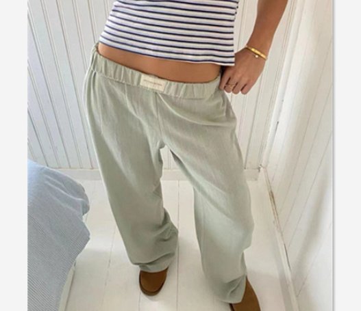 Fashion Y2K Striped Straight Trousers Summer Elastic High Waist Wide Leg Pants For Women - Image 7