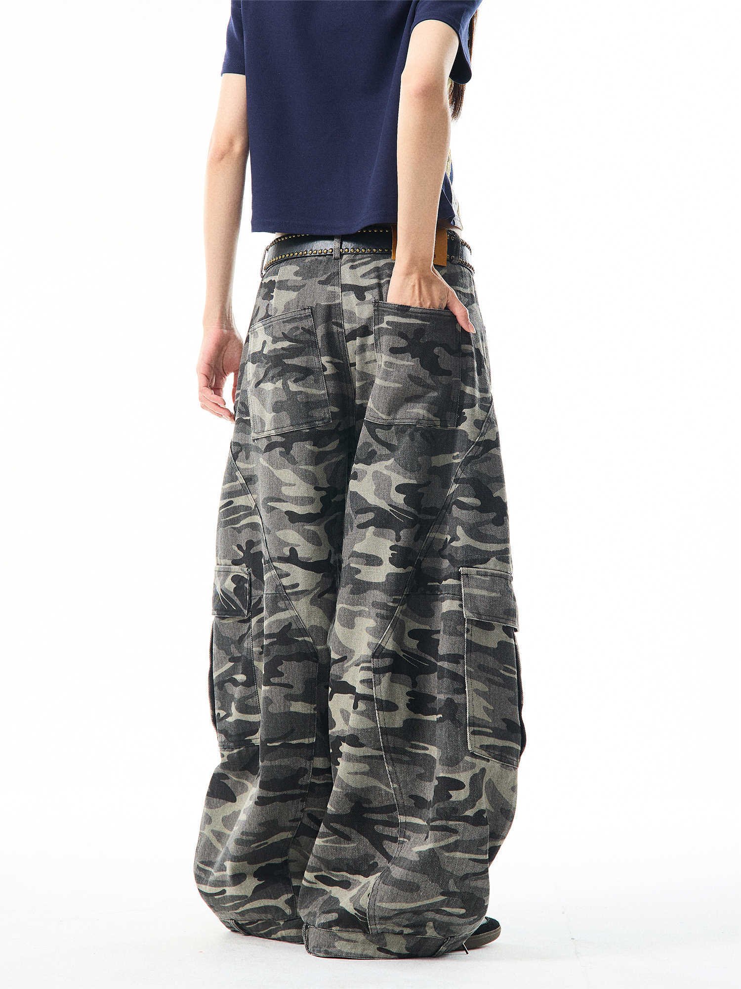 Retro Camouflage Wide-leg Overalls Women's Loose Casual Pants - Image 5