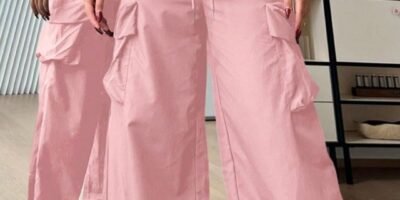 Womens Solid-color Loose-fit Utility Casual Pants