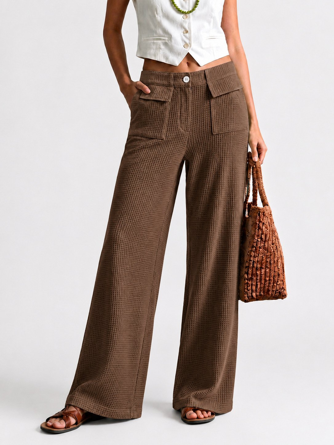 Womens High-Waisted Straight-Leg Casual Wide-Leg Pants - Image 10