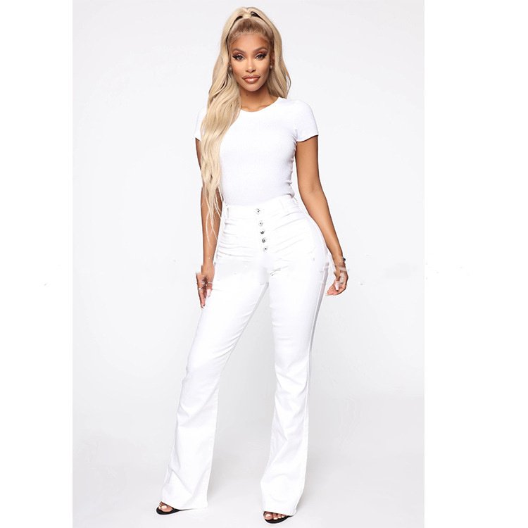Plus Size Jeans Women Patch Pocket Washed Ladies High Waist Denim Trousers - Image 6