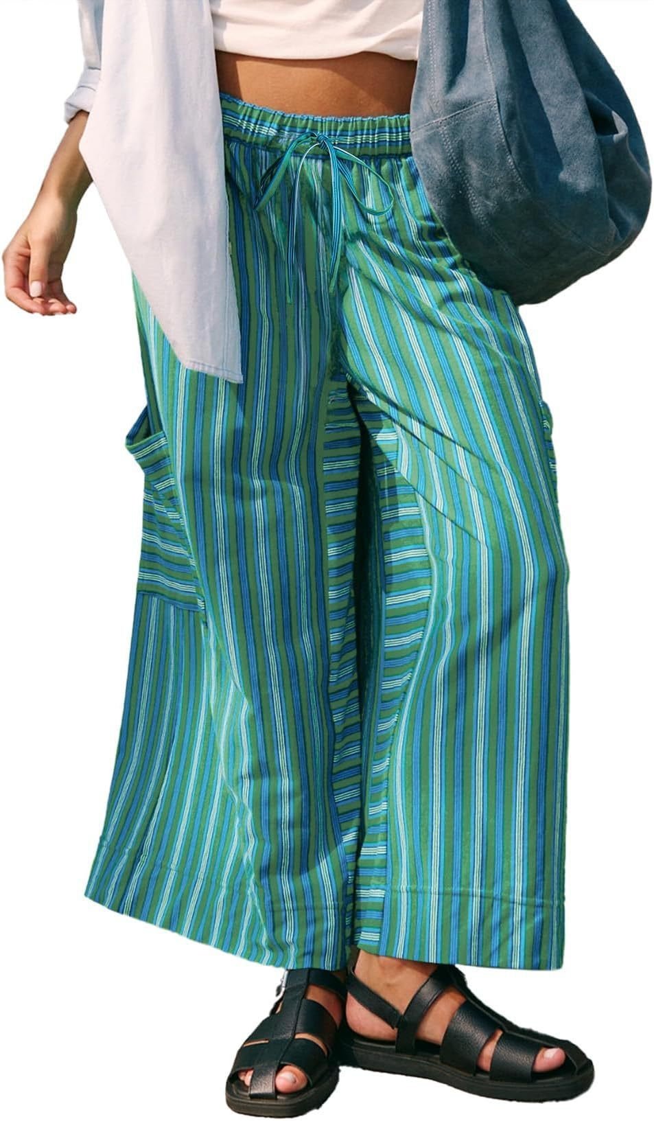 Summer Stripes Straight-leg Pants Women's Clothing - Image 10