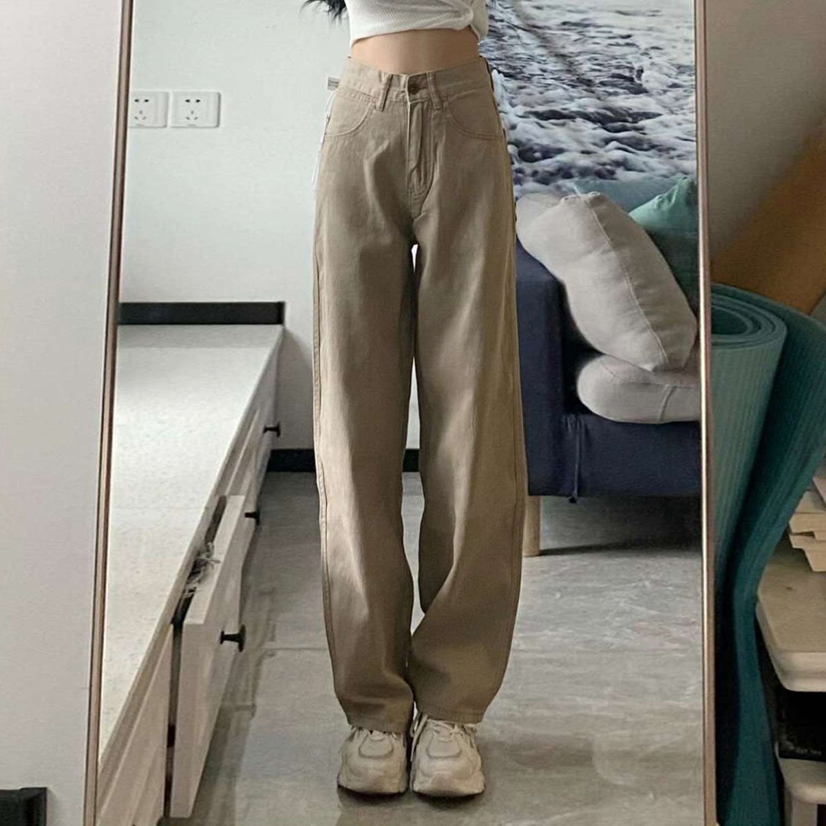 High Waist Wide Leg Jeans Ins Retro Loose Straight Mopping Pants - Image 6
