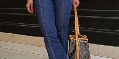 Stitching Washed Denim Stretch Slim Fit Bell-bottom Pants