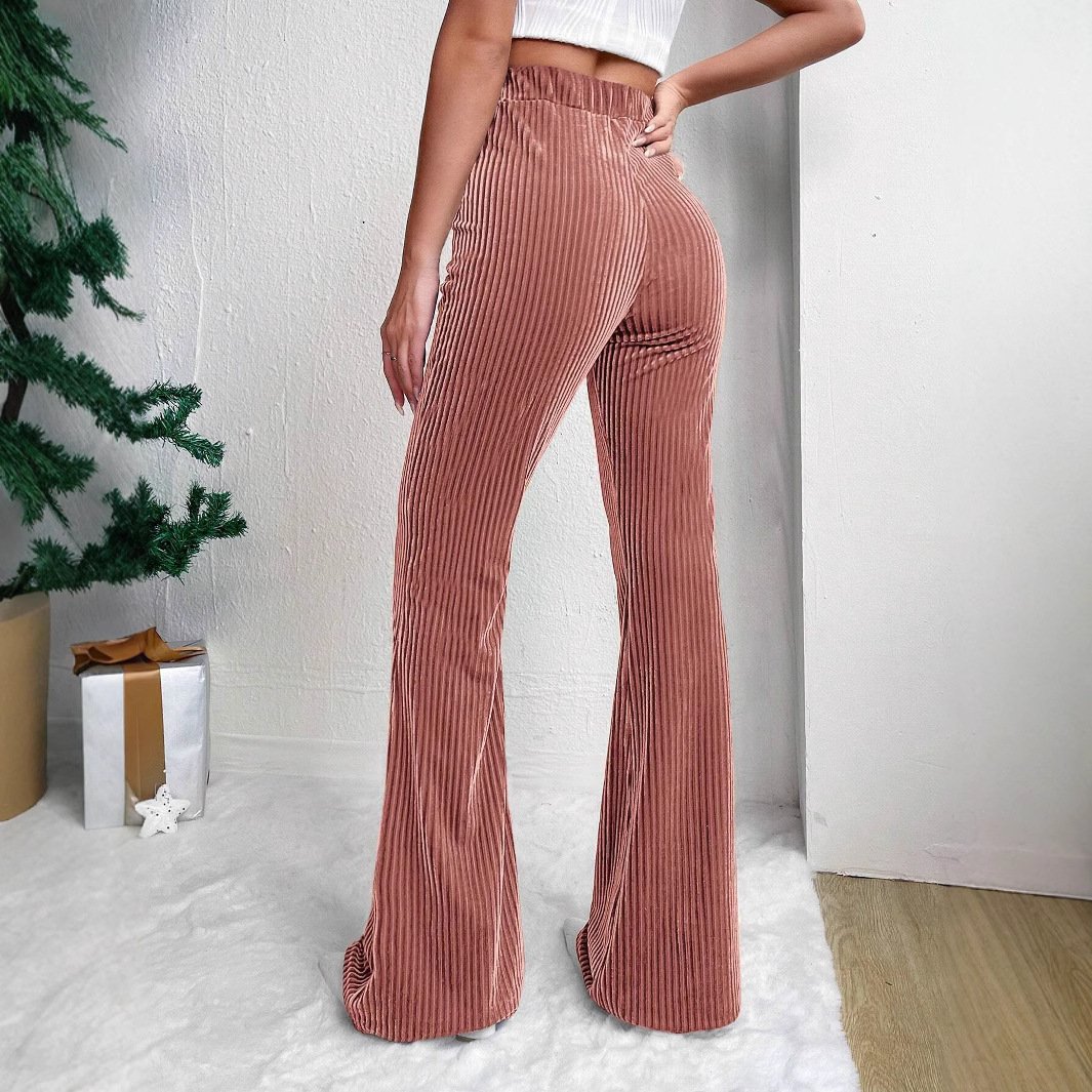 High Waist Lamp Wick Corduroy Bell-bottom Pants Wide Leg Women - Image 3