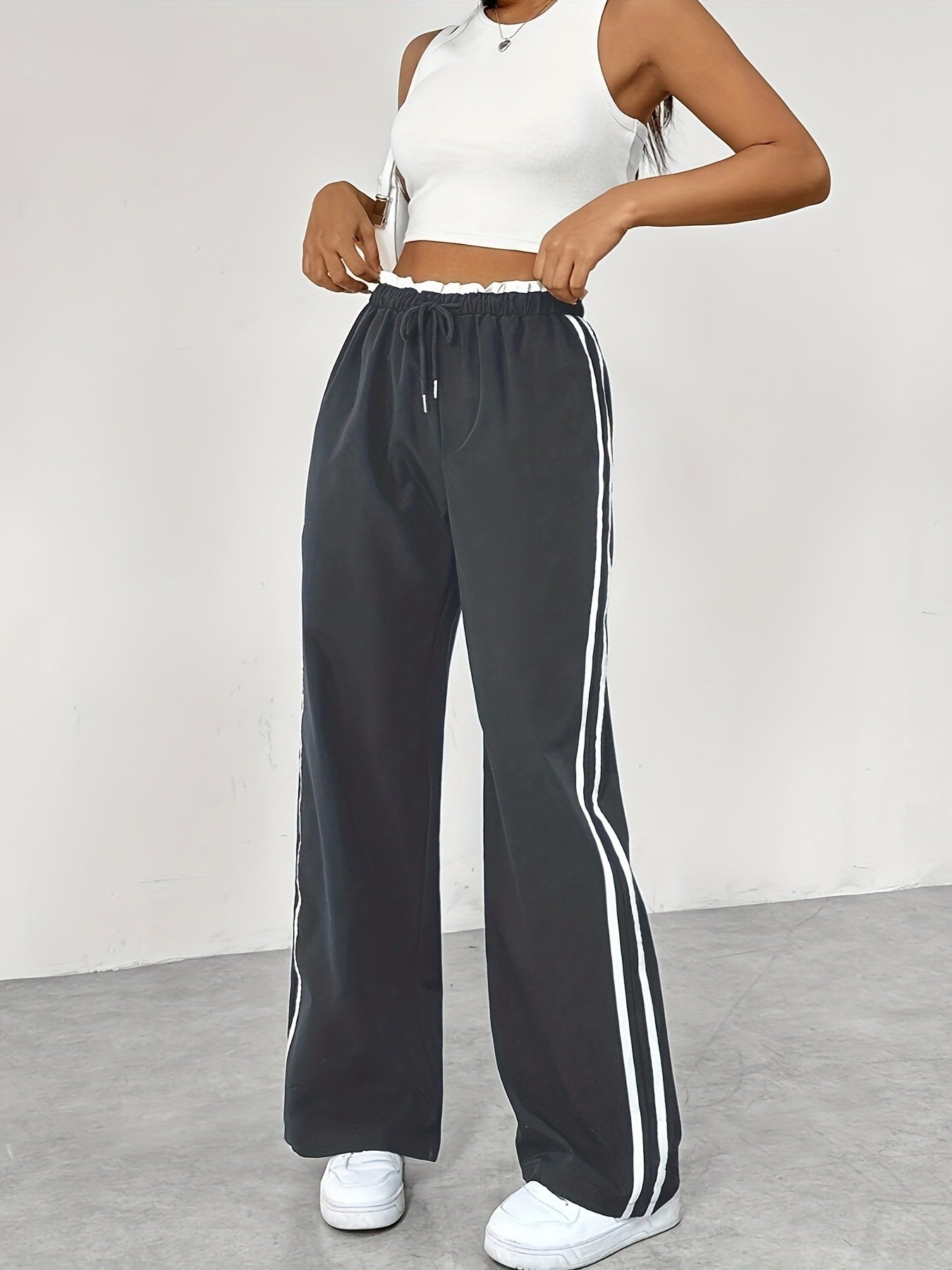 European And American Black Sports Straight Pants Leisure Commute - Image 7