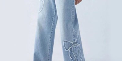Women's Straight Trousers Embroidered Side Frayed Butterfly Jeans Street Design Hot Girl Baggy Pants