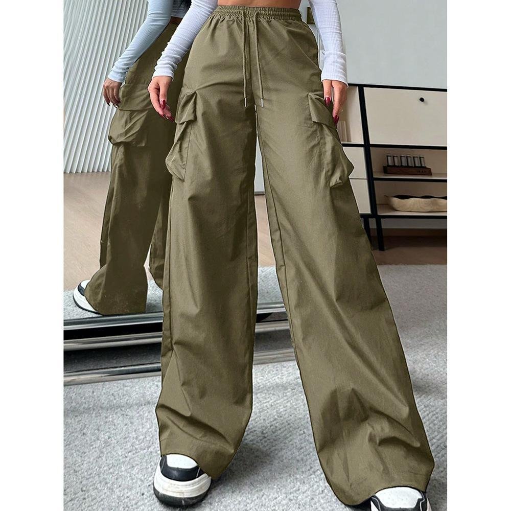 Womens Solid-color Loose-fit Utility Casual Pants - Image 10