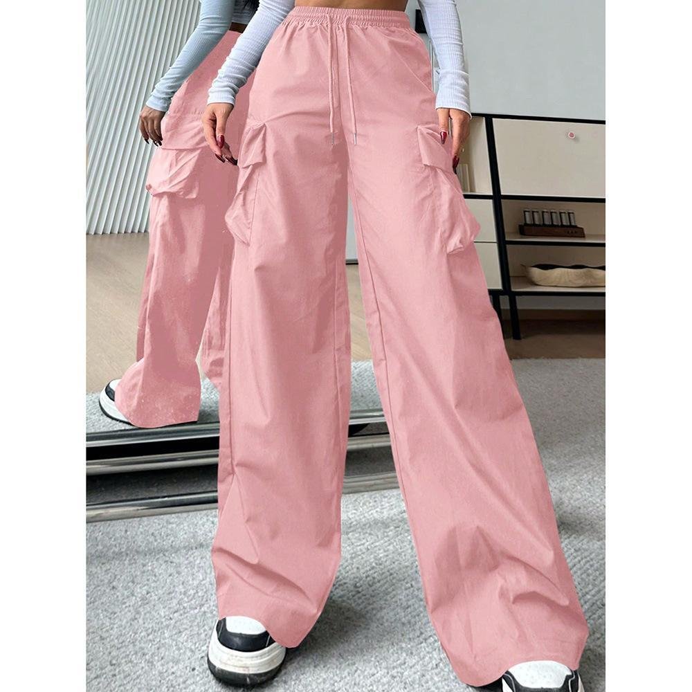 Womens Solid-color Loose-fit Utility Casual Pants - Image 8