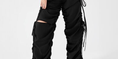 Street Drawstring Hole Casual Loose Wide Legs Cargo Pants