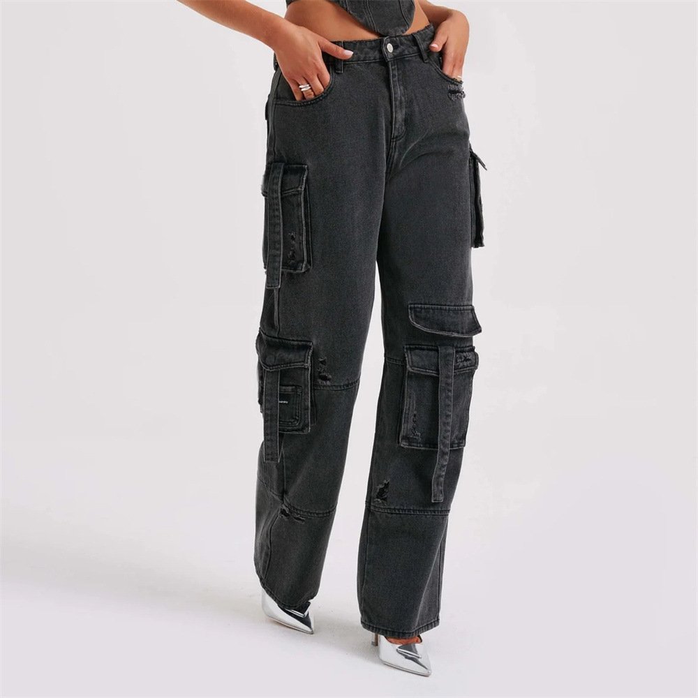 Women's Suit Low Waist Three-dimensional Tube Top And Pocket Stitching Jeans Pants - Image 6