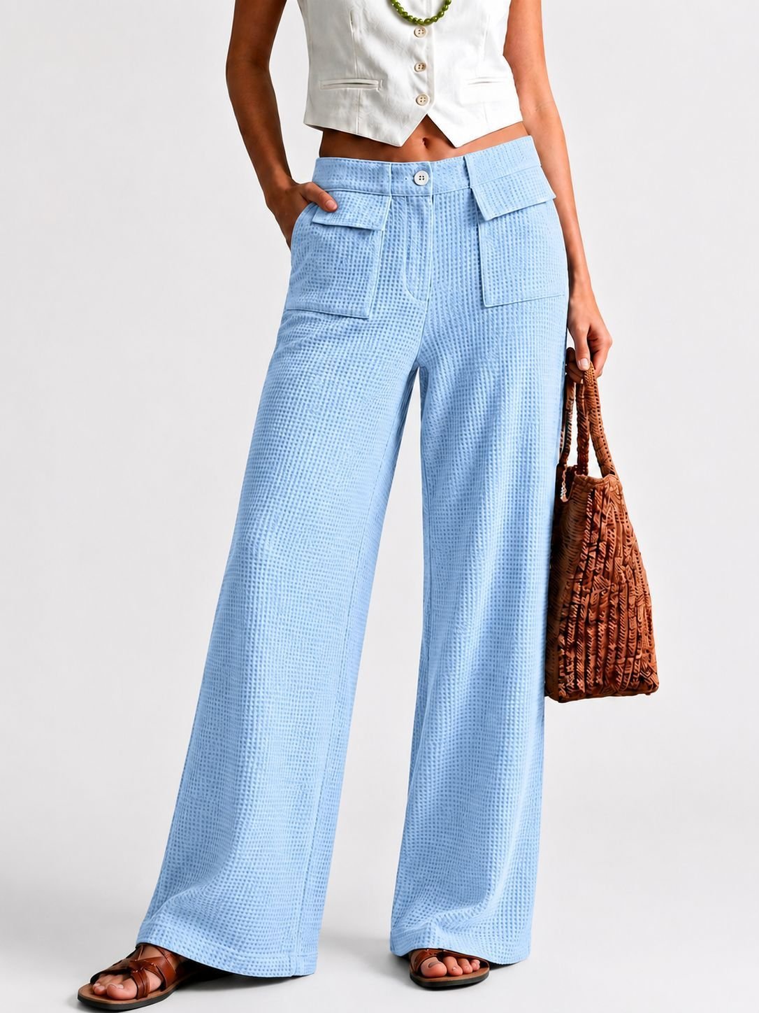 Womens High-Waisted Straight-Leg Casual Wide-Leg Pants - Image 3