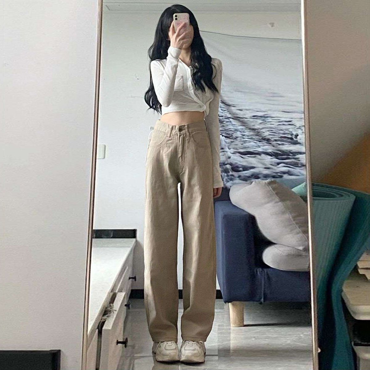 High Waist Wide Leg Jeans Ins Retro Loose Straight Mopping Pants - Image 4