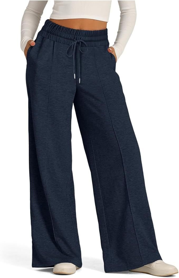 Women's Solid Color Casual Wide Leg Drawstring Elastic Waist Sweatpants - Image 7