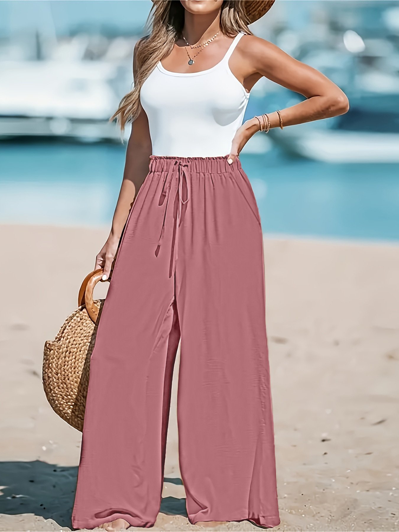 Women's Fashion Fake Drawstring Loose Casual Wide-leg Trousers - Image 5