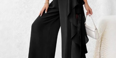 Womens High-Waisted Asymmetrical Lace Fashionable Loose Pants