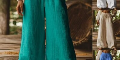 Fashion Casual Loose Artistic Pocket Drawstring Elastic Waist Wide Leg Pants