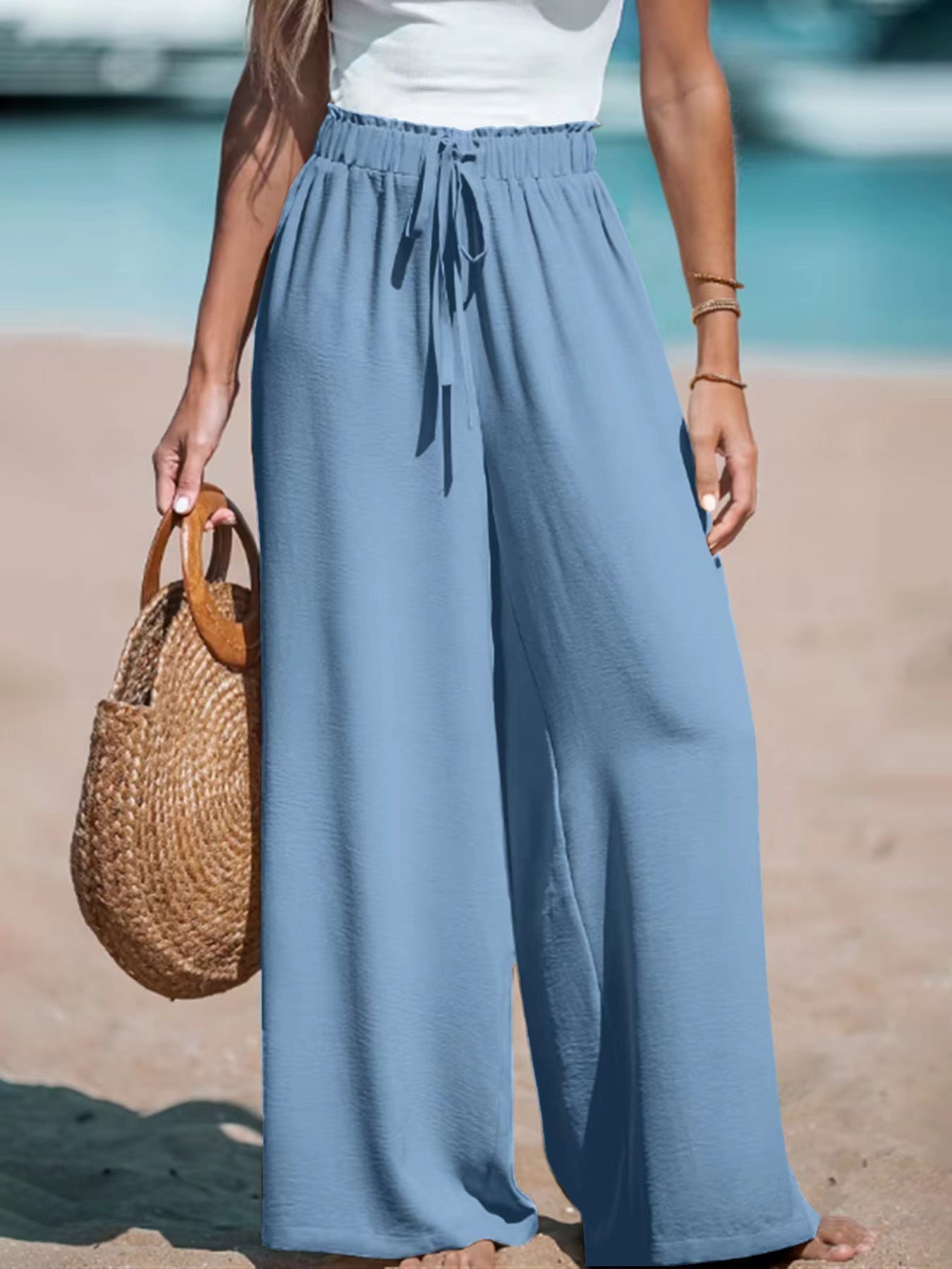 Women's Fashion Fake Drawstring Loose Casual Wide-leg Trousers - Image 7
