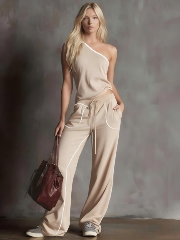 Womens Straight-Leg Wide-Leg Pants Off-Shoulder Chic Top Two-Piece Set - Image 9