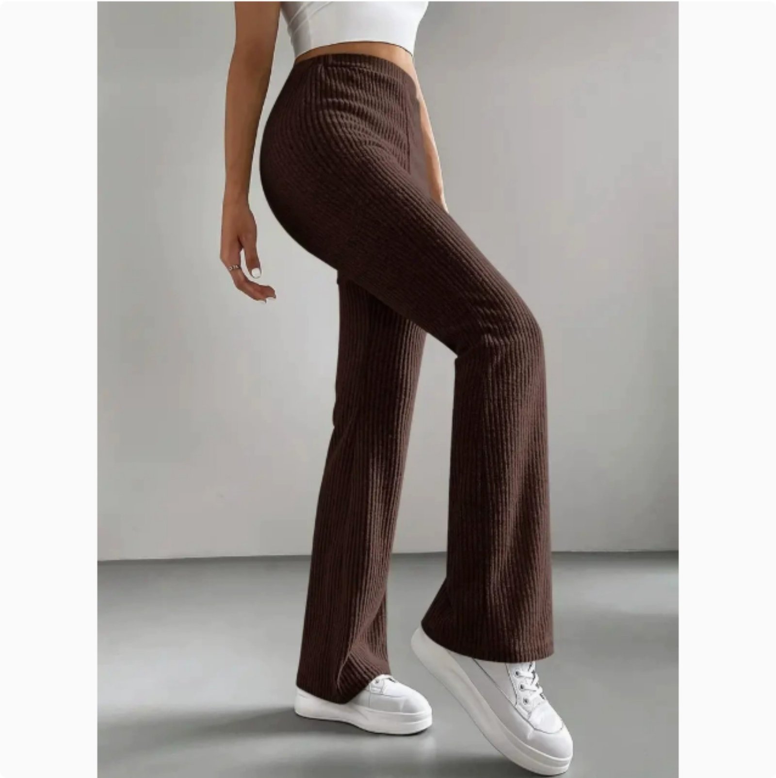 Women's Autumn Solid Color Rib Knit Bootcut Trousers - Image 9
