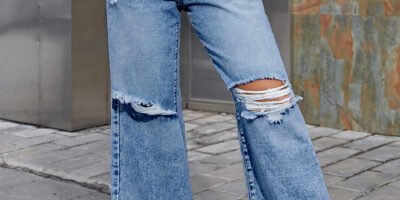 Women's Fashion Holes High Waist Casual Denim Trousers