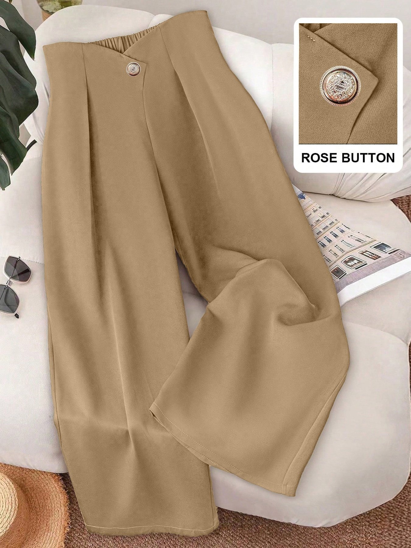 Large-button Commuter All-match Casual Wide-leg Pants For Women - Image 8