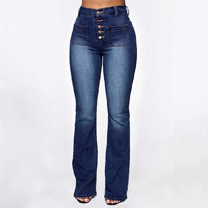Plus Size Jeans Women Patch Pocket Washed Ladies High Waist Denim Trousers - Image 4