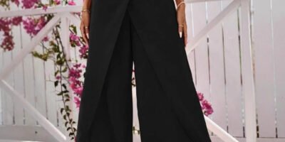 Solid-color Slit Womens Casual Wide-leg Pants