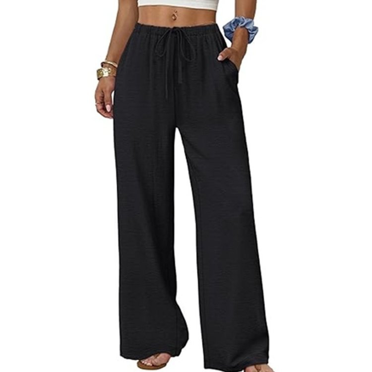 Fashionable Casual Solid-Color Versatile Womens Pants With Elastic Waist