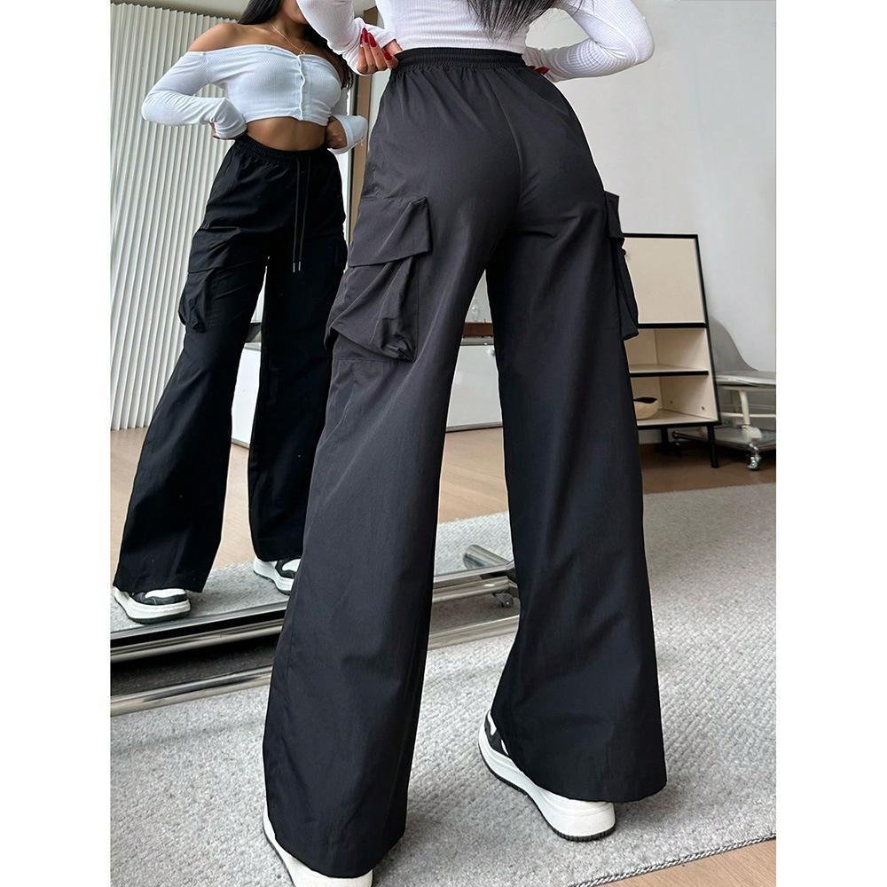 Womens Solid-color Loose-fit Utility Casual Pants - Image 5