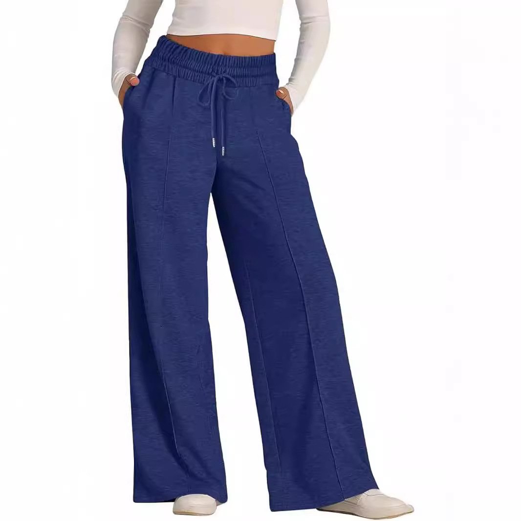 Women's Solid Color Casual Wide Leg Drawstring Elastic Waist Sweatpants - Image 3