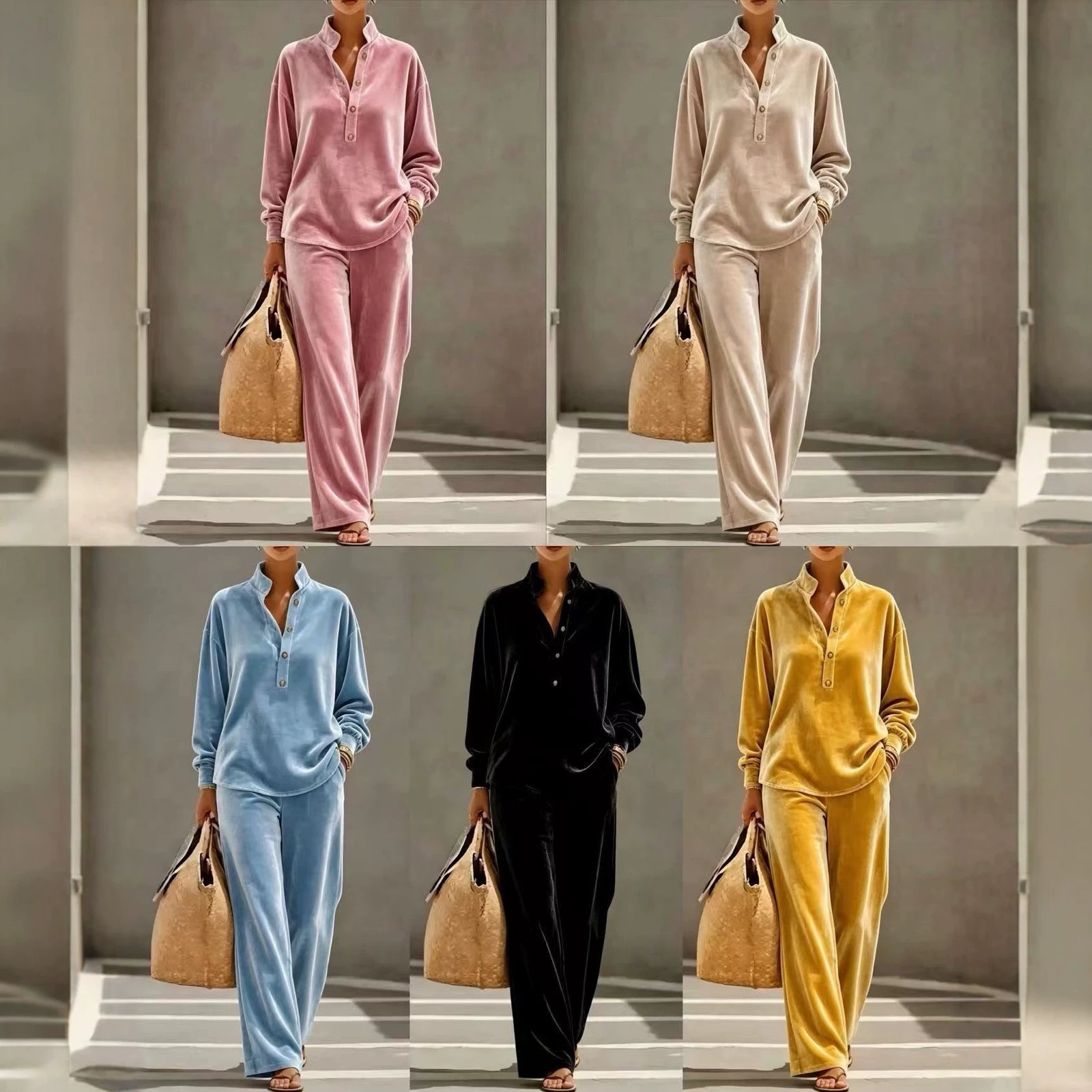 Long-sleeve Buttoned Casual Womens Pants Set