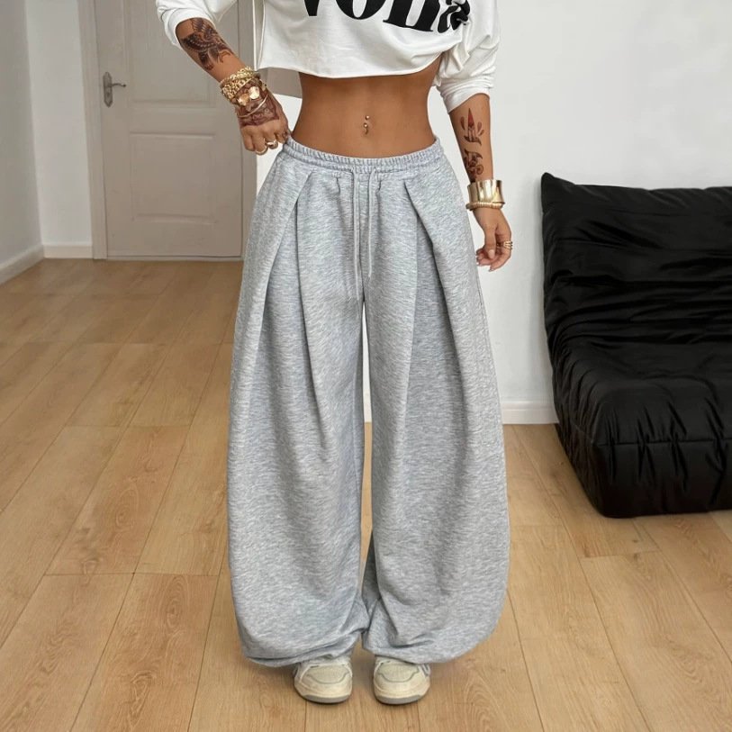 High-waisted Loose-fit Pleated Wide-leg Casual Athletic Pants