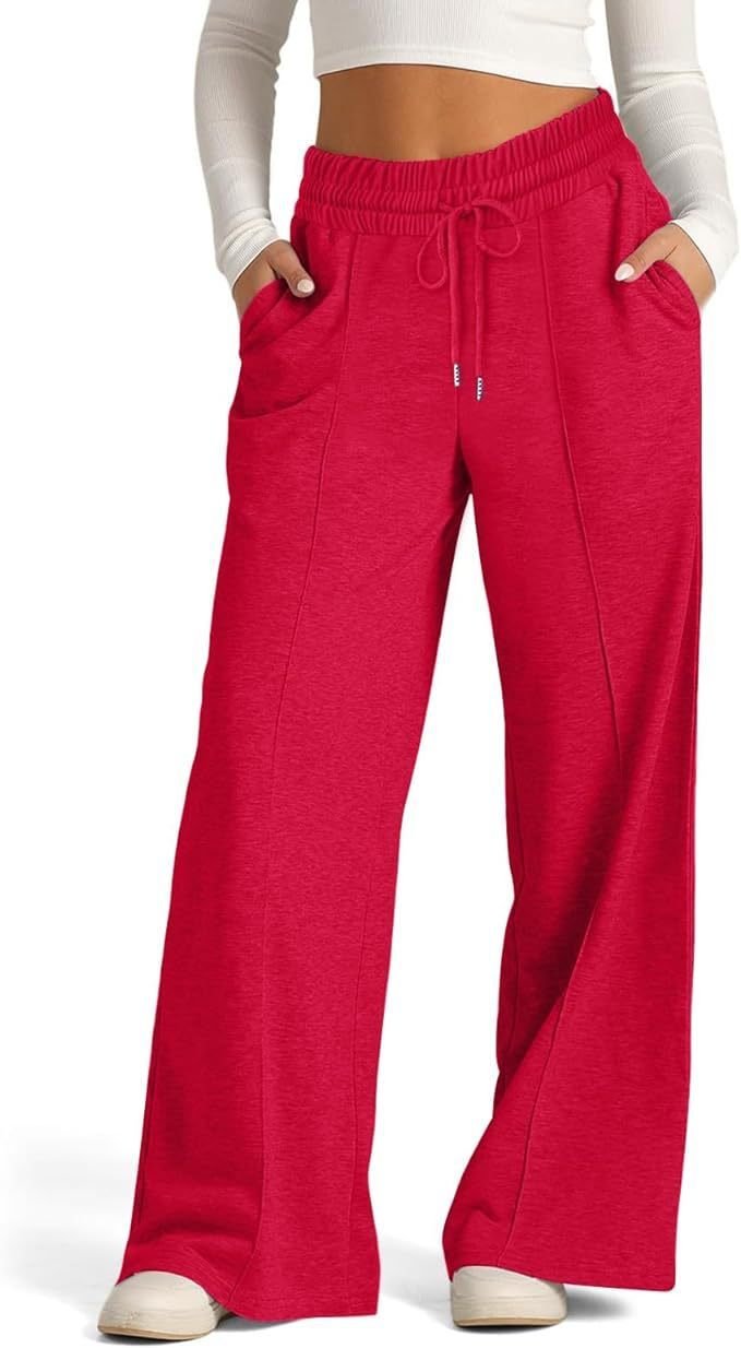 Women's Solid Color Casual Wide Leg Drawstring Elastic Waist Sweatpants - Image 10