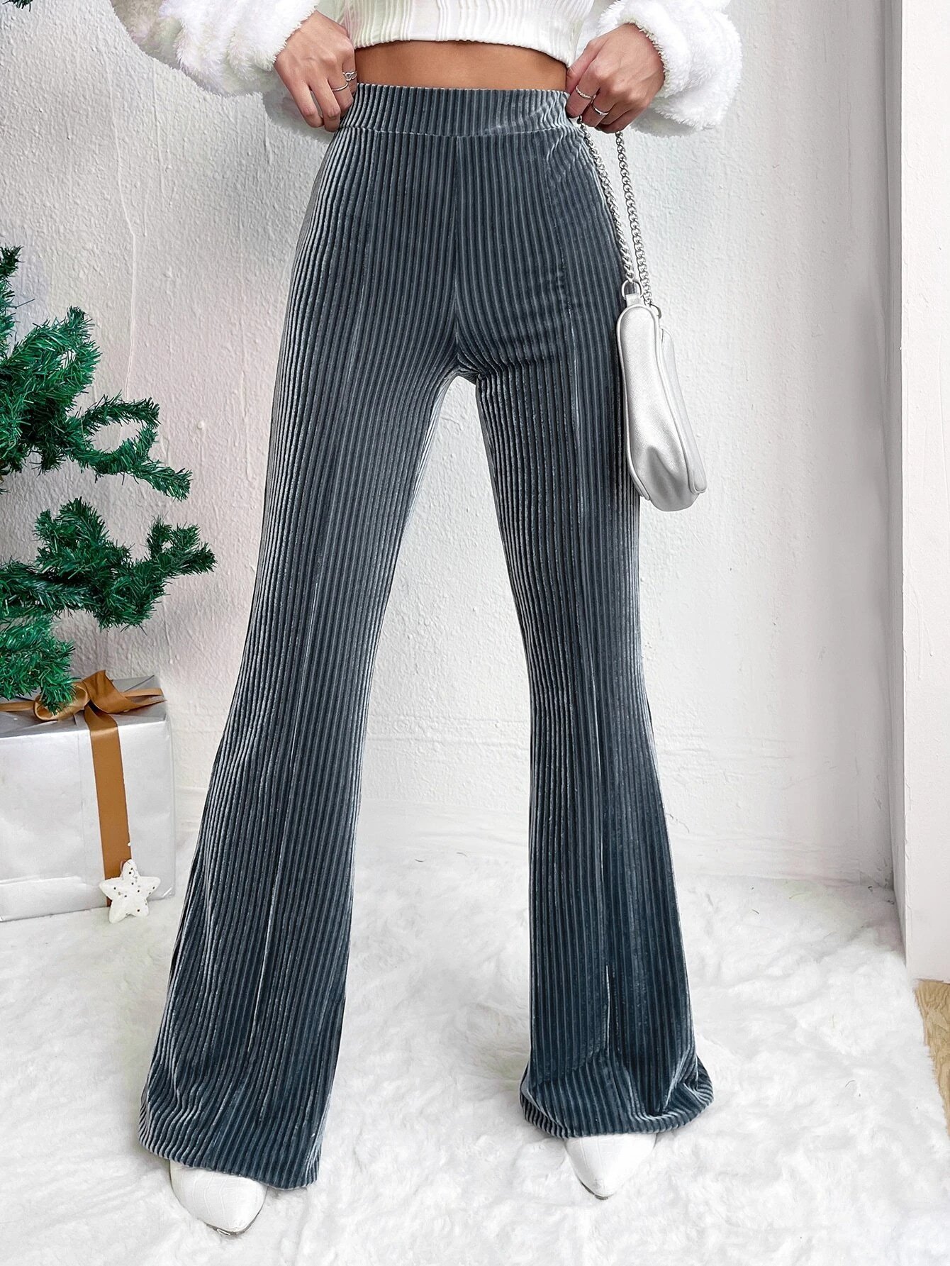High Waist Lamp Wick Corduroy Bell-bottom Pants Wide Leg Women - Image 8