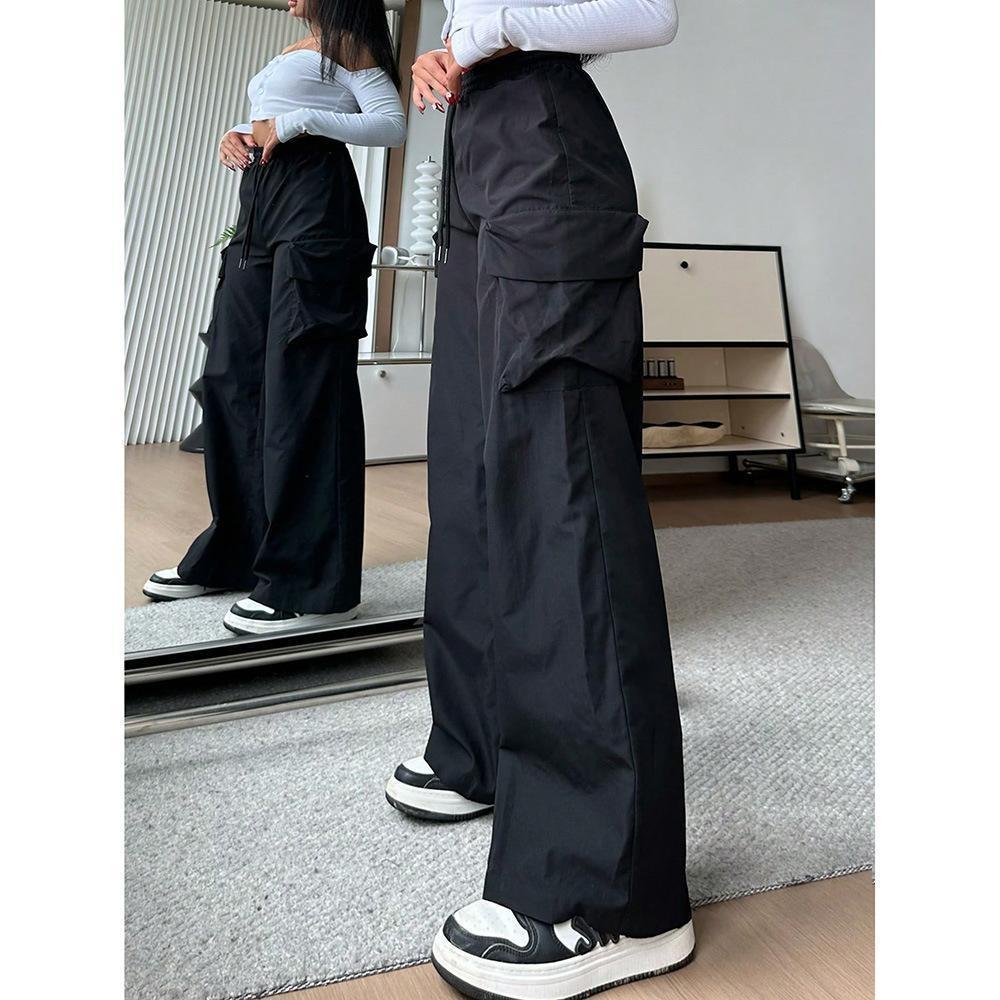 Womens Solid-color Loose-fit Utility Casual Pants - Image 4