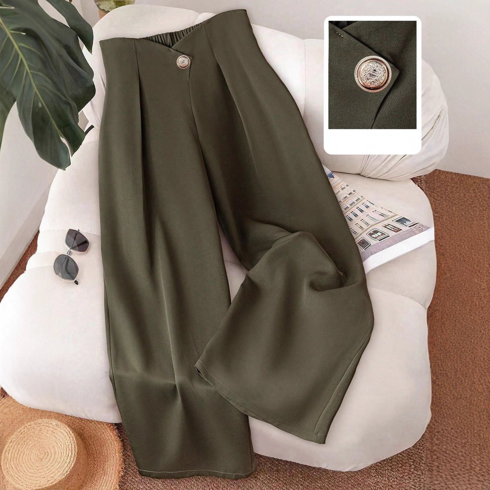 Large-button Commuter All-match Casual Wide-leg Pants For Women