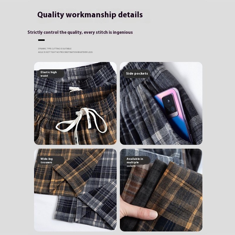 Plaid High Waist Drooping Baggy Pants - Image 3