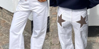 Retro Back Five-pointed Star Jeans Color Contrast Patchwork Casual Pants