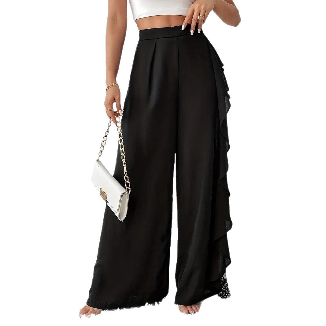 Womens High-Waisted Asymmetrical Lace Fashionable Loose Pants - Image 5
