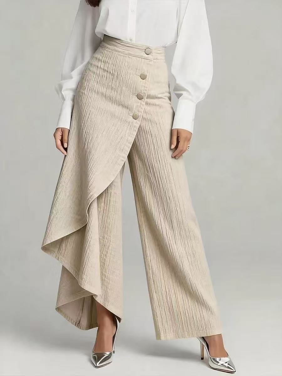 Unique Straight-leg Pants Fashion Large Ruffled Buttons Trousers Women's Faux Jeans Clothing - Image 9