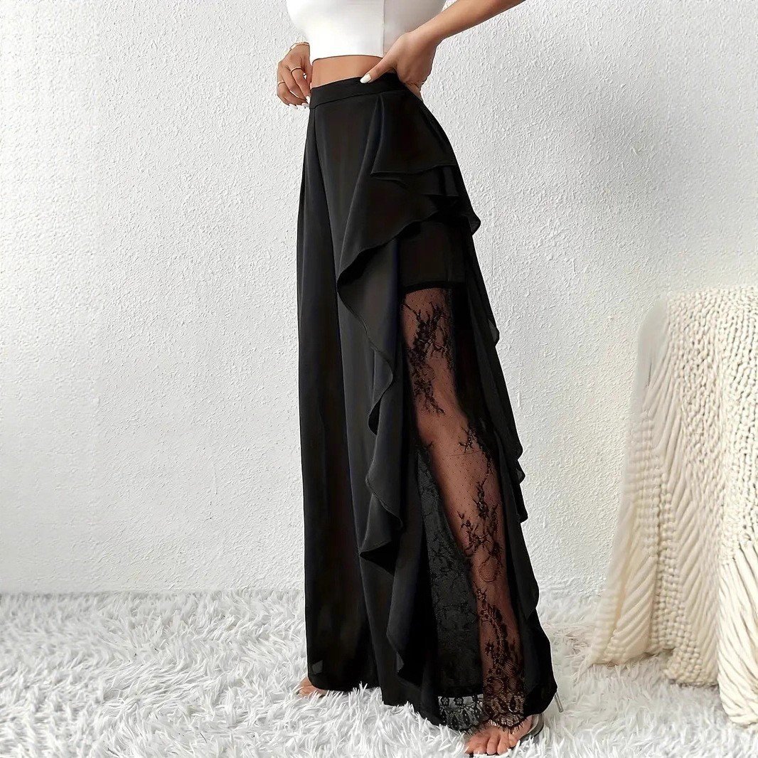 Womens High-Waisted Asymmetrical Lace Fashionable Loose Pants - Image 4