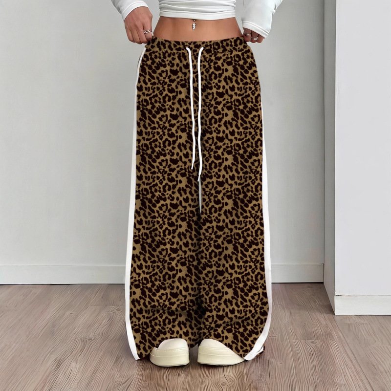 Stylish Leopard-print Patchwork Wide-leg Pants With A Relaxed Flowy Fit - Image 8