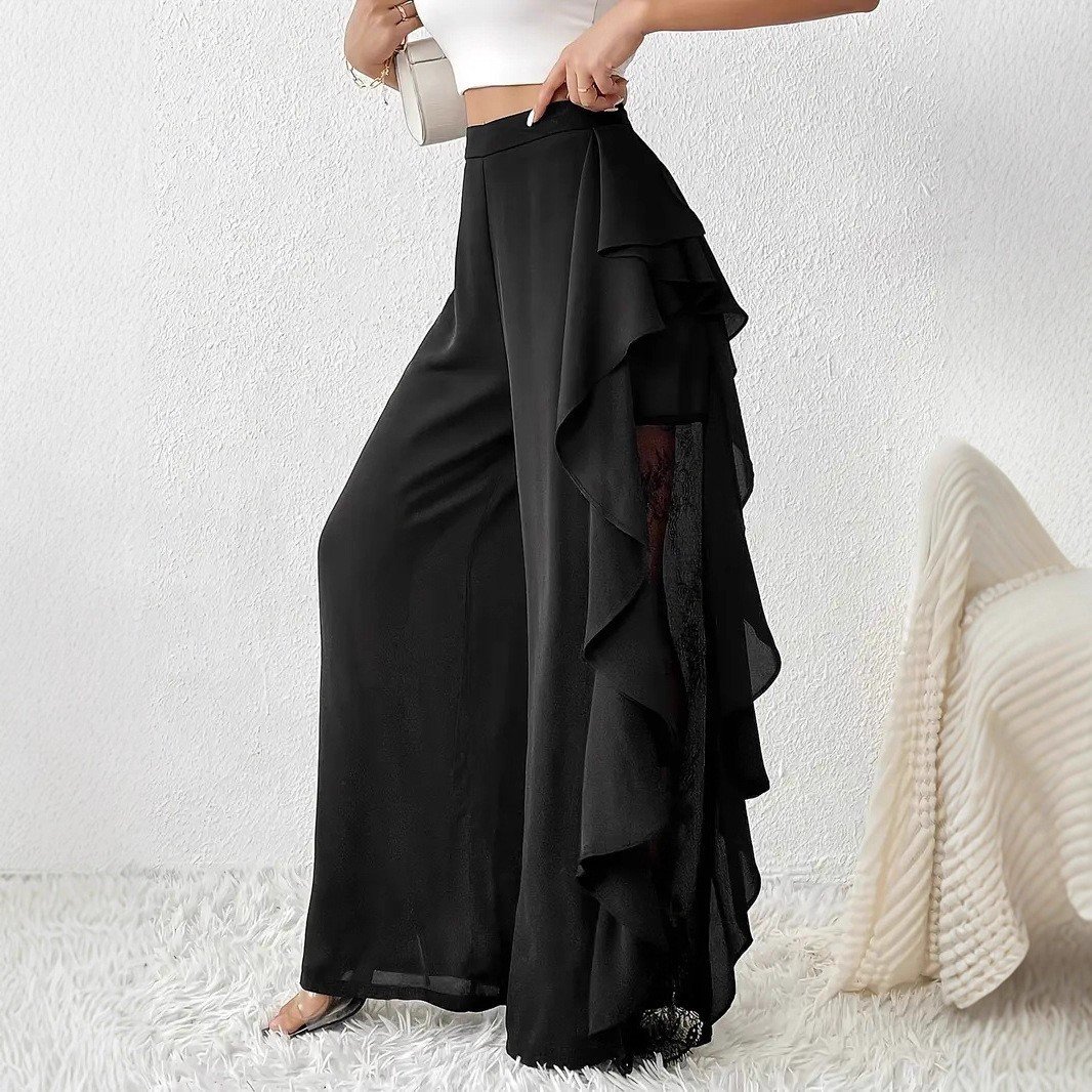 Womens High-Waisted Asymmetrical Lace Fashionable Loose Pants