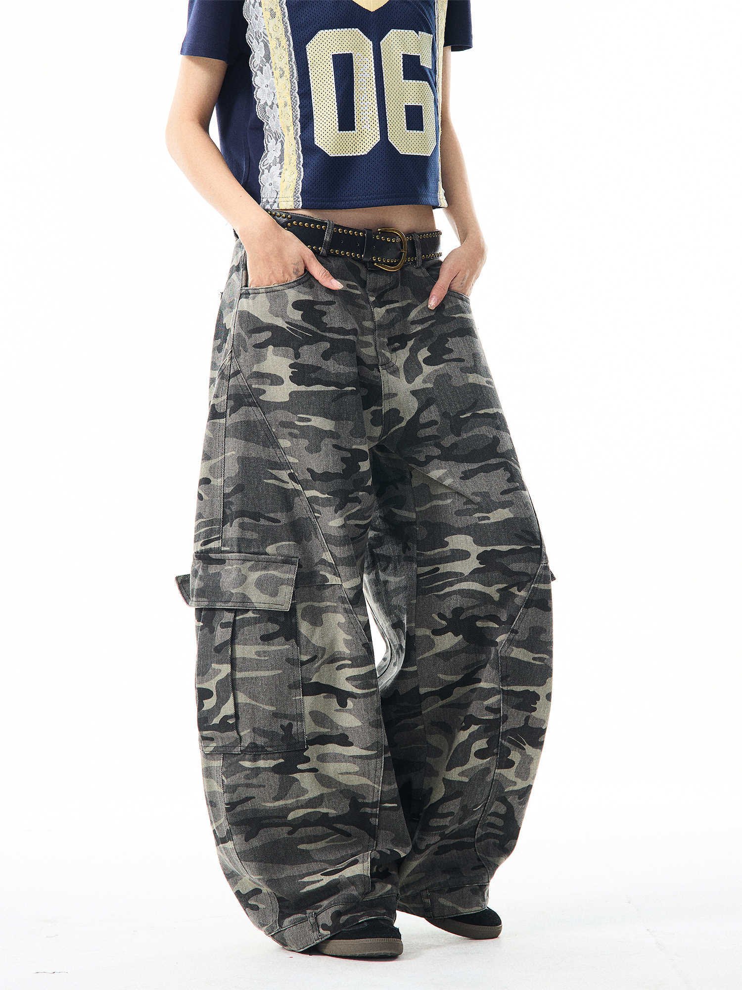 Retro Camouflage Wide-leg Overalls Women's Loose Casual Pants - Image 4