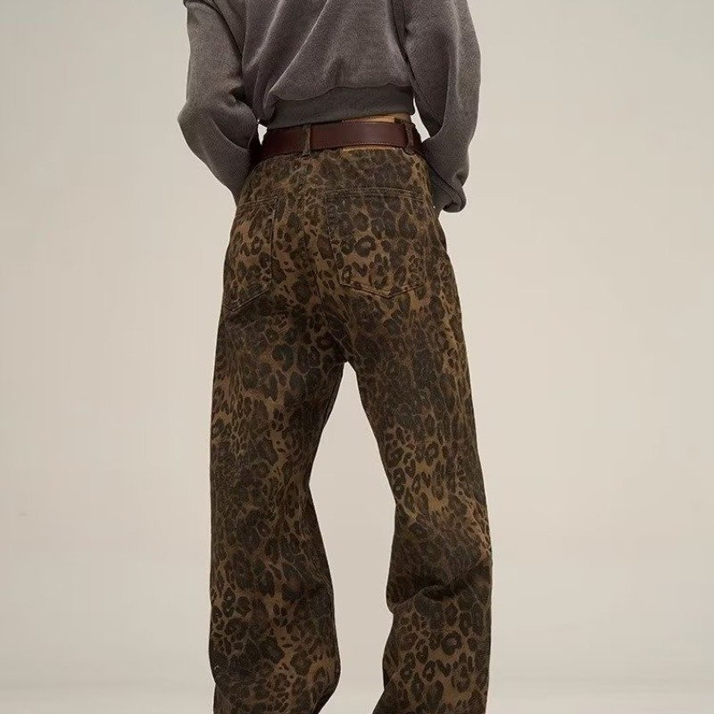 Women's American-style Vintage Leopard Print Jeans - Image 4