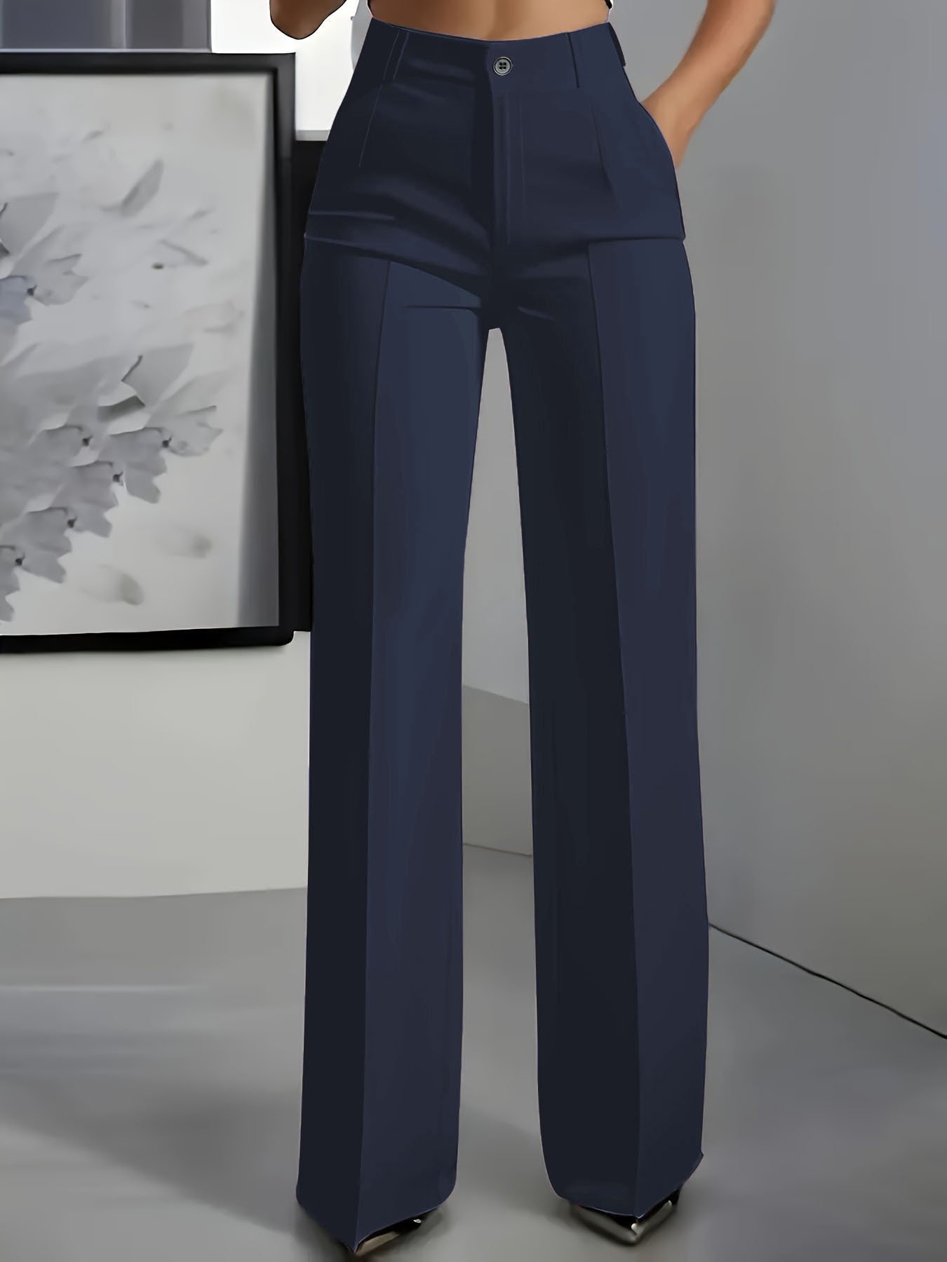 Women's White Minimalist Pants Made Of Polyester - Image 8